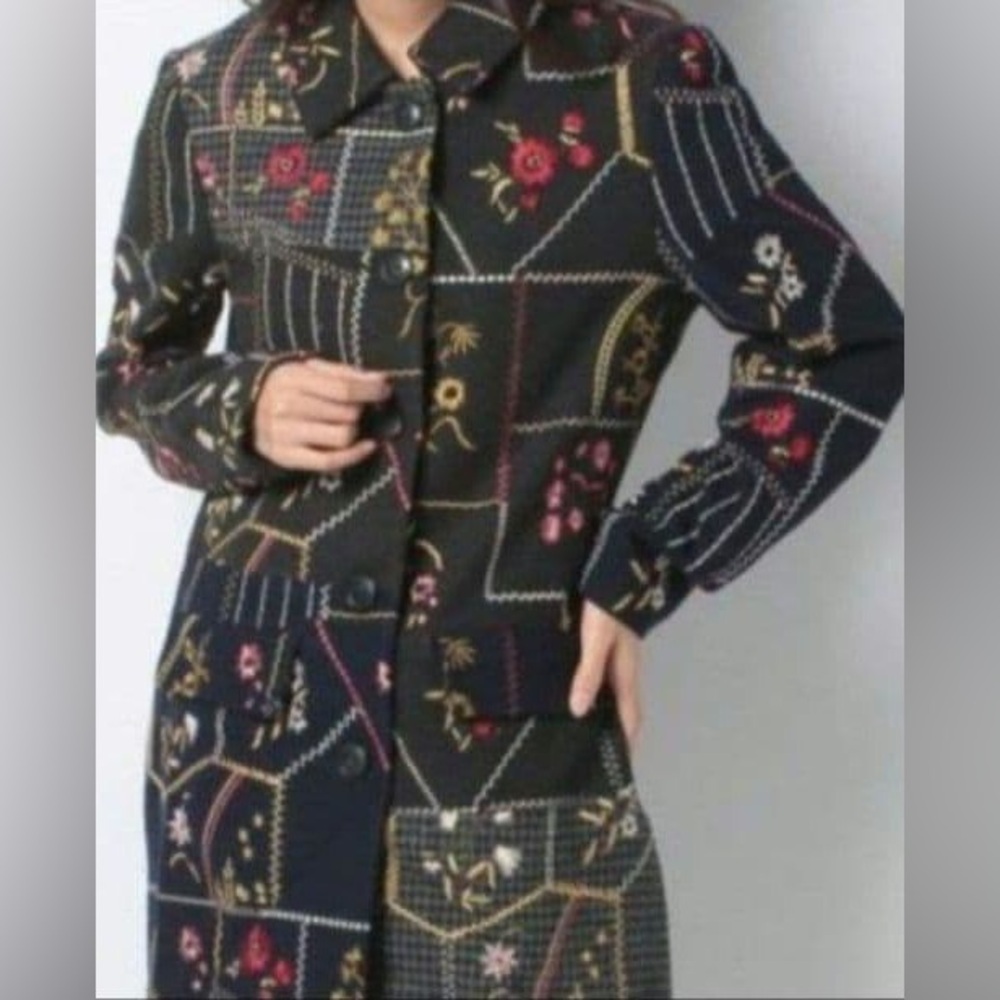 DESIGUAL Abrig Penny Black Floral Patchwork Wool Coat - Picture 8 of 12